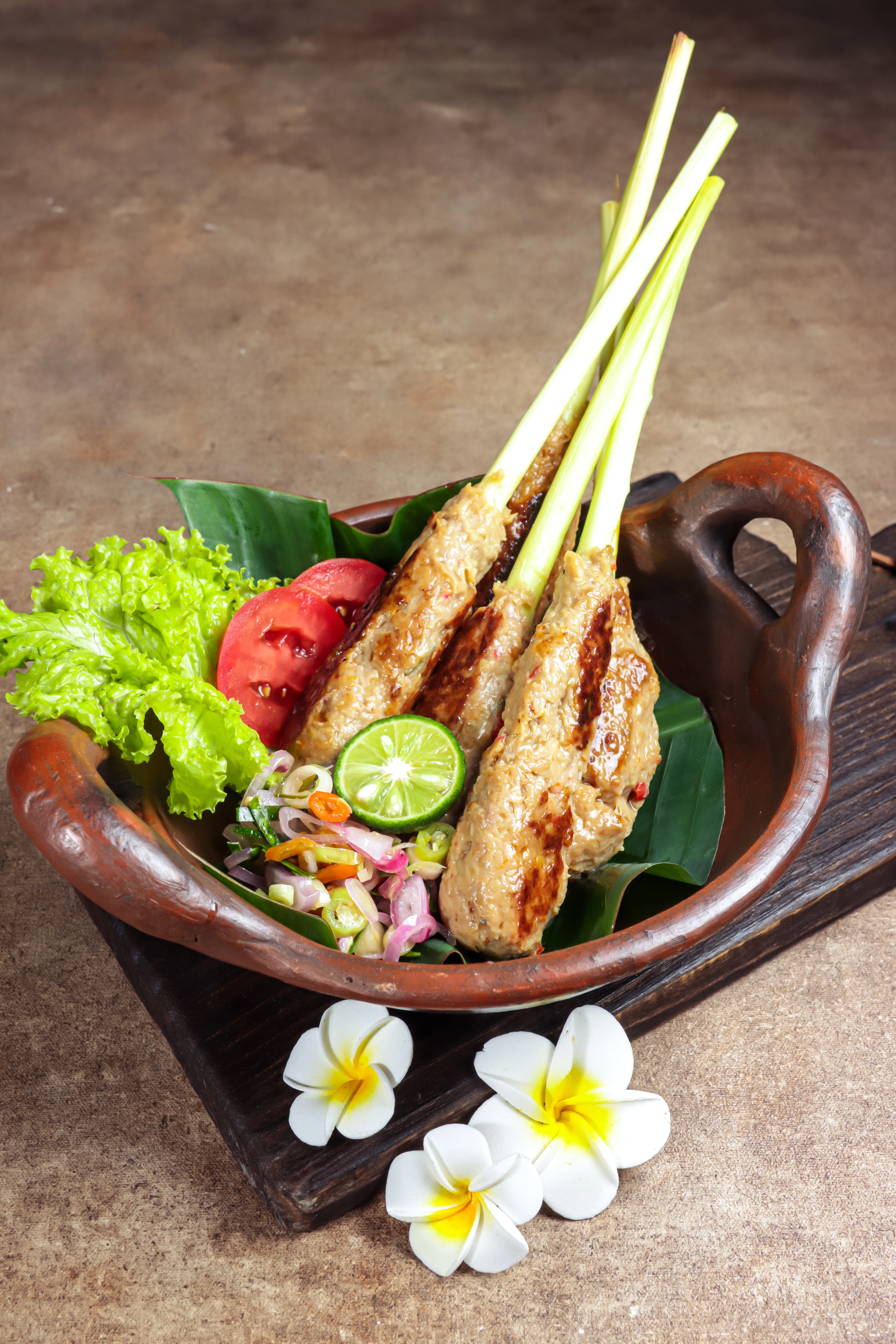 Sate Lilit grilled on lemongrass skewers Bali
